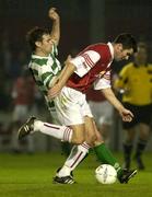 17 April 2003; Davy Byrne, St. Patrick's Athletic, in action against Shamrock Rovers' Liam Kelly. eircom League Premier Division, St. Patrick's Athletic v Shamrock Rovers, Richmond Park, Dublin. Soccer. Picture credit; Damien Eagers / SPORTSFILE *EDI*