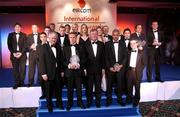 27 April 2003; The award winners pictured with FAI President Milo Corcoran, front left, Minister for Sport John O'Donoghue, TD, front centre, and Dr Philip Nolan, Chief Executive, eircom, frotn right, at the eircom / Football Association of Ireland Awards at the Citywest Hotel, Dublin. Soccer. Picture credit; Brendan Moran / SPORTSFILE *EDI*