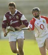 27 April 2003; John Conroy, Galway, in action against Cork's Wayne Sherlock. Allianz National Hurling League, Division 1, Galway v Cork, Pearse Stadium, Galway. Picture credit; Damien Eagers / SPORTSFILE *EDI*