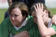 27 April 2003; Kerry's Sara O'Connor and Riona Ni Chinnedide pictured after the loss to Laois. Suzuki Ladies National Football League, Division 1 Final, Laois v Kerry, Cusack Park, Ennis. Picture credit; Matt Browne / SPORTSFILE *EDI*