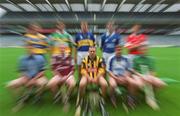 28 April 2003; Kilkenny captain Charlie Carter, front centre, poses with the captains of some of the participating counties in the championship, back, from left, Sean McMahon, Clare, Gary Hanniffy, Offaly, Brian O'Meara, Tipperary, Paul Cuddy, Laois, Alan Browne, Cork, and front, from left, Kevin Flynn, Dublin, Ollie Canning, Galway, Tony Browne, Waterford, and Mark Foley, Limerick, at the launch of the Guinness All-Ireland Senior Hurling Championship 2003 at Croke Park, Dublin. Picture credit; Brendan Moran / SPORTSFILE