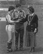 7 May 1988; The Lord Mayor of Dublin Carmencita Hederman is introduced to the Irish captain Marian Leahy and manager Fran Rooney. UEFA Championship, Republic of Ireland v Sweden, Dalymount Park, Dublin. Soccer. Picture credit; Ray McManus / SPORTSFILE