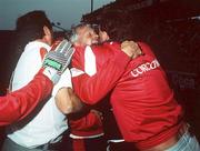 16 September 1990; Cork manager Billy Morgan, centre, celebrates at the final whistle of the All-Ireland Senior Football Championship Final match between Cork and Meath at Croke Park in Dublin. Photo by Ray McManus/Sportsfile