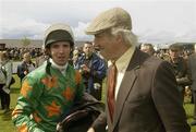 30 April 2003; Trainer John Morrison pictured with jockey Willie Slattery after winning The J.F Dunne Insurances Handicap Hurdle, Punchestown National Hunt Festival, Punchestown Racecourse, Co. Kildare, Horse Racing. Picture credit; Damien Eagers / SPORTSFILE *EDI*