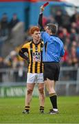 16 February 2013; Kyle Carragher, Crossmaglen Rangers, is shown the red card by referee Maurice Fitzgerald after an off the ball altercation with Shane Curran, St Brigid’s. AIB GAA Football All-Ireland Senior Club Championship, Semi-Final, St Brigid’s, Roscommon v Crossmaglen Rangers, Armagh, Cusack Park, Mullingar, Co. Westmeath. Picture credit: Barry Cregg / SPORTSFILE