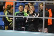16 February 2013; Members of the Leinster interprovincial football team Bernard Brogan and Dessie Dolan, right, watch on during the days events. Woodie’s DIY AAI Senior Indoor Championships, Athlone Institute of Technology International Arena, Athlone, Co. Westmeath. Picture credit: Stephen McCarthy / SPORTSFILE