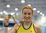 16 February 2013; Lizzie Lee, Leevale A.C., after winning the women's 3000m final. Woodie’s DIY AAI Senior Indoor Championships, Athlone Institute of Technology International Arena, Athlone, Co. Westmeath. Picture credit: Stephen McCarthy / SPORTSFILE