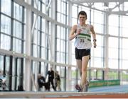 16 February 2013; Aaron Egan, Clonmel A.C., in action during the men's walk event. Woodie’s DIY AAI Senior Indoor Championships, Athlone Institute of Technology International Arena, Athlone, Co. Westmeath. Picture credit: Stephen McCarthy / SPORTSFILE