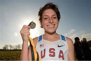 17 February 2013; Mary Kate Champagne, USA, after winning the Women's Senior International 4,000m at the Rás na hÉireann 2013. Battle of the Boyne Site, Oldbridge Estate, Co. Meath. Photo by Sportsfile