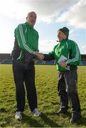 17 February 2013;  Leinster manager Pat Gilroy, left, with assistant Sean Boylan, at the end of the game. M. Donnelly GAA Football Interprovincial Championship, Semi-Final, Leinster v Connacht, Glennon Brothers Pearse Park, Longford. Picture credit: David Maher / SPORTSFILE