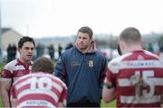 17 February 2013; Sean O'Brien with the Tullow RFC players. Provincial Towns Cup, second Round, sponsored by Cleaning Contractors, Tullow RFC v Kilkenny RFC, Tullow RFC, Co. Carlow. Picture credit: Matt Browne / SPORTSFILE