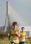 17 February 2013; Oisin O'Gibne, left, and Eunan McArdle, from Boyne A.C., Co. Louth, finishing 4th and 5th respectively in the Boys Under 17 4,000m at the Rás na hÉireann 2013. Battle of the Boyne Site, Oldbridge Estate, Co. Meath. Photo by Sportsfile