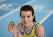 17 February 2013; Ciara Everard, UCD A.C., after winning the women's 800m event. Woodie’s DIY AAI Senior Indoor Championships, Athlone Institute of Technology International Arena, Athlone, Co. Westmeath. Picture credit: Stephen McCarthy / SPORTSFILE