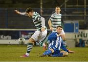 18 February 2013; Mark Quigley, Shamrock Rovers, in action against Stephen Lowry, Coleraine. Setanta Sports Cup, Preliminary Round, Second Leg, Coleraine v Shamrock Rovers, The Showgrounds, Coleraine, Derry. Picture credit: Oliver McVeigh / SPORTSFILE