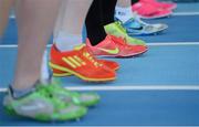 17 February 2013; Athletes line up for the women's 1500m final. Woodie’s DIY AAI Senior Indoor Championships, Athlone Institute of Technology International Arena, Athlone, Co. Westmeath. Picture credit: Stephen McCarthy / SPORTSFILE