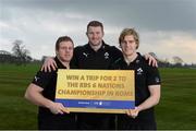 21 February 2013; Pictured at the launch of the ‘Ulster Bank Golden Ticket’ are Donnacha Ryan, Sean Cronin and Andrew Trimble. Rugby fans across the country are being given the opportunity to win a trip to Rome, to see Ireland take on Italy at the Stadio Olimpico, on Saturday, 16th March 2013. To be in with a chance of winning this fantastic prize, all you have to do is withdraw €20 or more from any Ulster Bank branch ATM, between 9.30am and 4pm, until March 6th. Carton House, Maynooth, Co. Kildare. Picture credit: Stephen McCarthy / SPORTSFILE