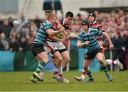 20 February 2013; James O'Donovan, Wesley College, is tackled by Tommy Whittle, left, and Con Callan, St Gerard's College. Leinster Schools Vinny Murray Cup Final, Wesley College v St Gerard's College, Anglesea Road, Dublin. Picture credit: Barry Cregg / SPORTSFILE