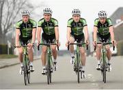 19 February 2013; Irish members of the An Post Chain Reaction Sean Kelly team, from left, Sam Bennett, Ronan McLaughlin, Jack Wilson and Sean Downey at the launch of the 2013 An Post Chain Reaction Sean Kelly team. Shamrock Hotel, Tielt, Belgium. Picture credit: Stephen McCarthy / SPORTSFILE
