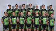 19 February 2013; The 2013 An Post Chain Reaction Sean Kelly team, back row, from left, Steven Van Vooren, Nicholas Vereecken, Kieran Frend, Alphonse Vermote, Ronan McLaughlin, Mark McNally and Neils Wytinck, with, front row, from left, Niko Eeckhout, Laurent Vanden Bak, Jack Wilson, Wout Franssen, Sam Bennett, Sean Downey and Pieter Ghyllebert. Shamrock Hotel, Tielt, Belgium. Picture credit: Stephen McCarthy / SPORTSFILE