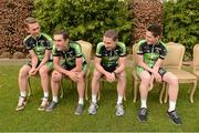 19 February 2013; Riders, from left, Mark McNally, Ronan McLaughlin, Sean Downey and Jack Wilson at the launch of the 2013 An Post Chain Reaction Sean Kelly team. Shamrock Hotel, Tielt, Belgium. Picture credit: Stephen McCarthy / SPORTSFILE