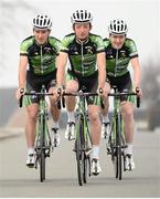 19 February 2013; Ronan McLaughlin, left, Kieran Frend and Jack Wilson, right, at the launch of the 2013 An Post Chain Reaction Sean Kelly team. Shamrock Hotel, Tielt, Belgium. Picture credit: Stephen McCarthy / SPORTSFILE