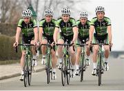 19 February 2013; Riders, from left, Sean Downey, Ronan McLaughlin, Jack Wilson, Mark McNally and Kieran Frend at the launch of the 2013 An Post Chain Reaction Sean Kelly team. Shamrock Hotel, Tielt, Belgium. Picture credit: Stephen McCarthy / SPORTSFILE