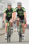 19 February 2013; Sam Bennett, left, and Ronan McLaughlin at the launch of the 2013 An Post Chain Reaction Sean Kelly team. Shamrock Hotel, Tielt, Belgium. Picture credit: Stephen McCarthy / SPORTSFILE