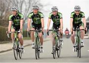 19 February 2013; Irish riders, from left, Sam Bennett, Ronan McLaughlin, Sean Downey and Jack Wilson at the launch of the 2013 An Post Chain Reaction Sean Kelly team. Shamrock Hotel, Tielt, Belgium. Picture credit: Stephen McCarthy / SPORTSFILE