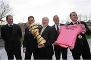21 February 2013; Pictured in Wood Quay Venue, Dublin, at the announcement of the 2014 Giro d'Italia 'Grande Partenza', the Big Start, which will take place in Belfast & Dublin next May 10th-12th, 2014, are, from left, Michele Acquarone, RCS Sport Managing Director, Sean Kelly, Minister of State with Responsibility for Tourism and Sport Michael Ring T.D., Stephen Roche, and Lord Mayor of Dublin Naoise Ó Muirí. Dublin City Council, Wood Quay Venue, Civic Offices, Dublin. Picture credit: Brian Lawless / SPORTSFILE