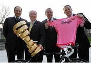 21 February 2013; Pictured in Wood Quay Venue, Dublin, at the announcement of the 2014 Giro d'Italia 'Grande Partenza', the Big Start, which will take place in Belfast & Dublin next May 10th-12th, 2014, are, from left, Michele Acquarone, RCS Sport Managing Director, Minister of State with Responsibility for Tourism and Sport Michael Ring T.D., Stephen Roche, and Lord Mayor of Dublin Naoise Ó Muirí. Dublin City Council, Wood Quay Venue, Civic Offices, Dublin. Picture credit: Brian Lawless / SPORTSFILE