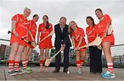 22 February 2013; Cork players from left to right, Michelle Browne, Pamela Mackey, Katrina Mackey, captain Anna Geary, Denise Cronin, and Eimear O'Sullivan along with Jim Barry, MD of Barry Group, who own Costcutter, at the Boardwalk, Cork, where Costcutter were announced as the new sponsor of the Cork County Camogie Teams. The Boardwalk, Lapps Quay, Cork. Picture credit: Diarmuid Greene / SPORTSFILE