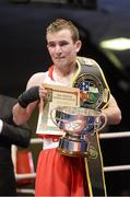 22 February 2013; Hugh Myres, Ryston Boxing Club, after victory over TJ Waite, Cairn Lodge, in their 49kg Light Flyweight final. National Elite Boxing Championship Finals, National Stadium, Dublin. Picture credit: David Maher / SPORTSFILE