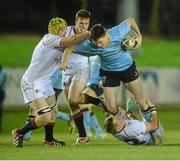 22 February 2013; Barry Daly, UCD, is tackled by Jack Kelly, left, and Warren Larkin, Trinity College. Annual Colours Match, UCD v Trinity College, UCD Bowl, Belfield, Dublin. Photo by Sportsfile