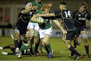 22 February 2013;  Rory Scholes, Ireland, attempts to break through the Scotland defence. U20 Six Nations Rugby Championship, Scotland v Ireland, Galashiels RFC, Netherdale, Scotland. Picture credit: Alan Harvey / SPORTSFILE