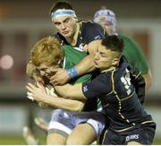 22 February 2013; Rory Scholes, Ireland, attempts to break through the Scotland defence. U20 Six Nations Rugby Championship, Scotland v Ireland, Galashiels RFC, Netherdale, Scotland. Picture credit: Alan Harvey / SPORTSFILE