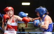 22 February 2013; Michelle Lynch, left, Golden Gloves boxing club, exchanges punches with Dervla Duffy, Ryston Boxing club, in their 54kg Bantamweight final. National Elite Boxing Championship Finals, National Stadium, Dublin. Picture credit: David Maher / SPORTSFILE