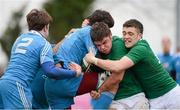 23 February 2013; Conor Kyne, and James Nolan, right, Ireland U18 Clubs, tackle Matteo Archetti, Italy U18 Clubs. Ireland U18 Clubs v Italy U18 Clubs, Ashbourne RFC, Ashbourne, Co. Meath. Picture credit: Brendan Moran / SPORTSFILE