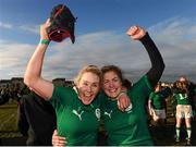 23 February 2013; Ireland's Joy Neville, left, and Fiona Coghlan celebrate their side's victory. Women's Six Nations Rugby Championship, Scotland v Ireland, Lasswade RFC, Midlothian, Scotland. Picture credit: Stephen McCarthy / SPORTSFILE