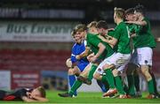 30 October 2017; Cork City players celebrate with their goalkeeper Alan Kelleher after he saved the last penalty during the SSE Airtricity National Under 17 League Final match between Cork City and Bohemians at Turner's Cross in Cork. Photo by Eóin Noonan/Sportsfile
