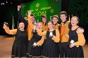 23 February 2013; Christine Callery, Claire Boylen, Caitlín Smith, Annie Smith with Darren Callery, Stephen Smith, Kevin Smith and Pearce Smith, all members of the victorious Crosserlough GAA Club, Co Cavan, who won the 'Set Dancing' competition during the All-Ireland Scór na nÓg Championship Finals 2013. The Venue, Limavady Road, Derry. Picture credit: Ray McManus / SPORTSFILE