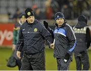 23 February 2013; Dublin manager Anthony Daly, right, with his former Clare team-mate and Offaly manager Ollie Baker after the game. Allianz Hurling League, Division 1B, Dublin v Offaly, Parnell Park, Dublin. Picture credit: Dáire Brennan / SPORTSFILE