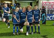 23 February 2013; Matchday mascots Anna Courtney, from Castleknock, Dublin, Louis Grennell, centre, from Portobello, Dublin, and Gilnagh O'Dowd, from Stillorgan, Dublin, with Leinster captain Leo Cullen. Celtic League 2012/13, Round 16, Leinster v Scarlets, RDS, Ballsbridge, Dublin. Picture credit: Brendan Moran / SPORTSFILE