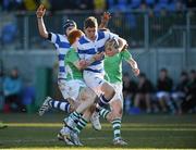 25 February 2013; Conor Dean, Blackrock College, is tackled by Rob Kelly, Gonzaga College SJ. Powerade Leinster Schools Junior Cup, Quarter-Final, Blackrock College v Gonzaga College SJ, Donnybrook Stadium, Donnybrook, Dublin. Picture credit: Barry Cregg / SPORTSFILE