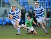 25 February 2013; Gavin Mullen, Blackrock College, is tackled by Rory O'Donnell, Gonzaga College SJ. Powerade Leinster Schools Junior Cup, Quarter-Final, Blackrock College v Gonzaga College SJ, Donnybrook Stadium, Donnybrook, Dublin. Picture credit: Barry Cregg / SPORTSFILE