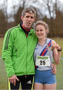 24 February 2013; Sarah Fitzpatrick, Dundrum South Dublin A.C., Co. Dublin, who won the Junior Women's 4,000m at the 2013 Woodie’s DIY AAI Inter Club Cross Country Championships & Juvenile Inter County Cross Country Relay Championships, alongside her father Enda, who also won the Junior race in 1984 at Kilmacow. Charleville Estate, Tullamore, Co. Offaly. Photo by Sportsfile