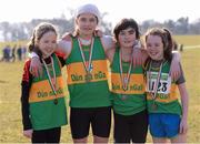 24 February 2013; Pictured are, from left to right, Aoife McGrath, Amy Boyle Carr, Karen Gallagher and Lauren McDaid, from Donegal, who came 3rd in the Girl's Under 12's 4 x 500m relay at the 2013 Woodie’s DIY AAI Inter Club Cross Country Championships & Juvenile Inter County Cross Country Relay Championships. Charleville Estate, Tullamore, Co. Offaly. Photo by Sportsfile