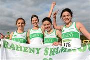 24 February 2013; Pictured, from left to right, Fiona Roche, Aoife Talty, Elish Kelly, and Maria Sullivan, from Raheny Shamrocks A.C., Co. Dublin, who were Senior Women's team winners at the 2013 Woodie’s DIY AAI Inter Club Cross Country Championships & Juvenile Inter County Cross Country Relay Championships. Charleville Estate, Tullamore, Co. Offaly. Photo by Sportsfile