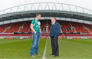 27 February 2013; Australia rugby league head coach Tim Sheens with Ireland rugby league player Aaron McCloskey in Thomond Park after a media luncheon. Thomond Park, Limerick. Picture credit: Diarmuid Greene / SPORTSFILE