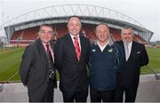 27 February 2013; In attendance at a media luncheon are, from left to right, John Cantwell, Thomond Park stadium director, Adam Skerritt, Sports and Events, Shannon Development, Tim Sheens, Australia rugby league head coach, and Gordon Matthews, Rugby League Ireland General Manager. Thomond Park, Limerick. Picture credit: Diarmuid Greene / SPORTSFILE