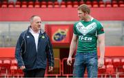 27 February 2013; Australia rugby league head coach Tim Sheens with Ireland rugby league player Aaron McCloskey in Thomond Park after a media luncheon. Thomond Park, Limerick. Picture credit: Diarmuid Greene / SPORTSFILE